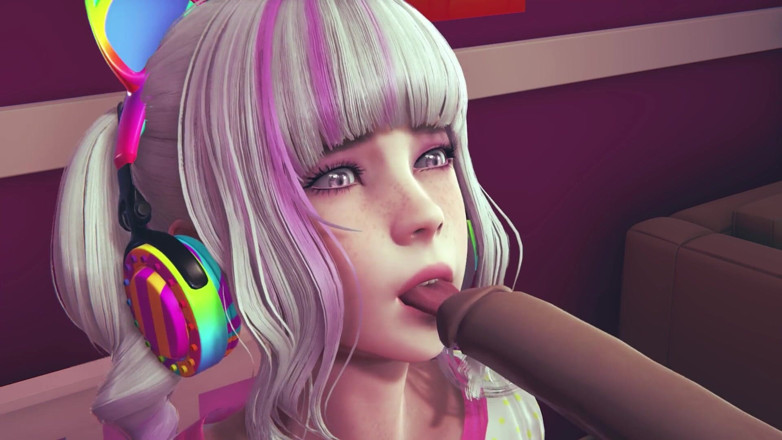 Waifu club 3D: Gracz dziewczyna liże twojego kutasa językiem
