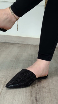 Shoe Collection Pointed-toe Sequin Flat Mules - Dame Olga (4k) (643)