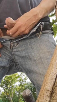 Hiding Outside Behind a Tree to Jerkoff with Huge Cumshot