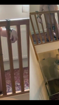 Left My Chastity Sub Chained Naked to the Bannister Upstairs on His Knees While I Went Out for a Coffee with the Girls.