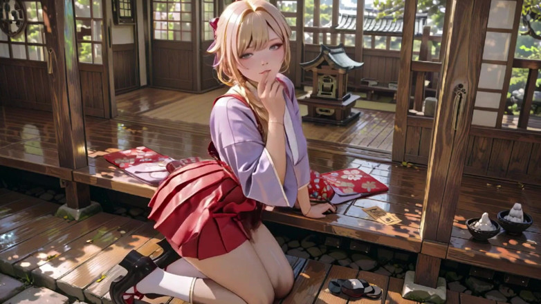 Seraphina Vale: Blonďatá bohyně v japonské chodbě, Líný Pohled, Ruka na boky,...