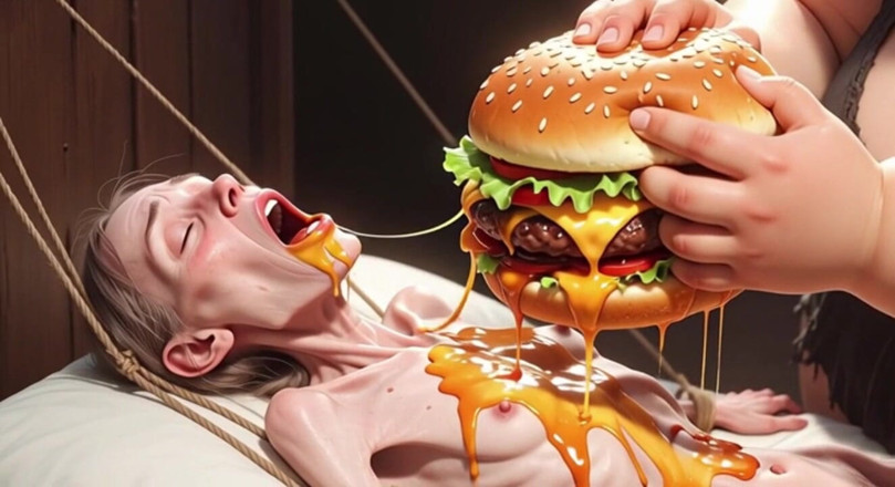 YOUR BEST FANTASY: Extremt mager tjej matas av massiv SSBBW - extrem feederismkontrast