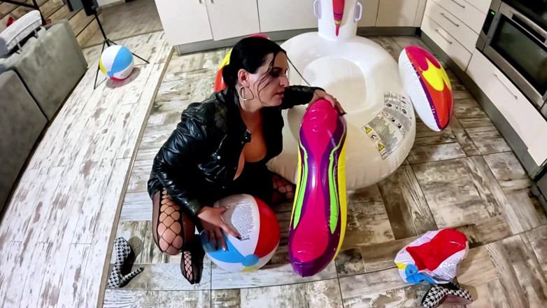 MilfyCalla: Dominant Biker Leather MILF Inflatable Office Fantasy. Beach Balls, Oral,...