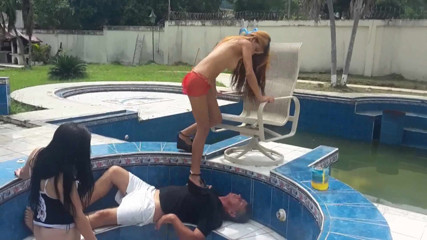 Femdom Austria: Stomping them at the pool