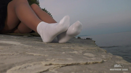 Mistress Legs: Amazing Mistress feet in white socks over nylons