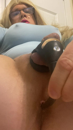 Sexy Crossdresser Uses Anal Vibe While She Bounces on a Pussy and Ass and Sucks a Dildo