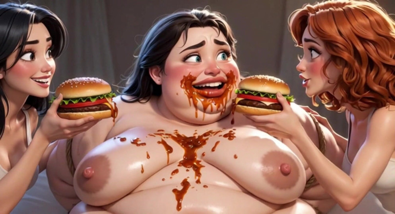 Anime Hentai: Escrava feia obesa coberta de comida - humilhada por amantes lindas