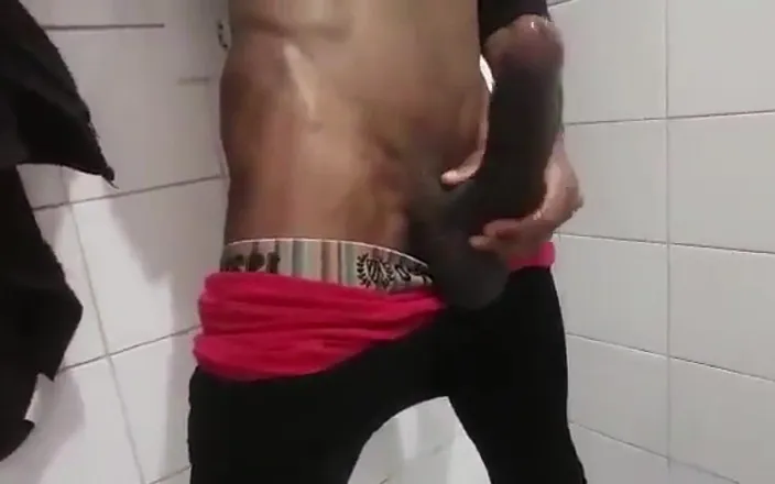 Big black cock BBCee: Wanking my big black dick in shower cumming hard