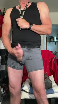Jockdad87 Jerks a Load of Cum in Grey Underwear