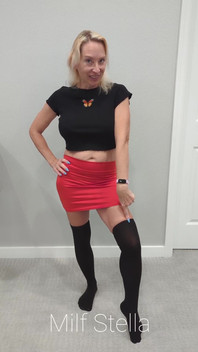 Black Thigh High Socks & Red Mini Skirt