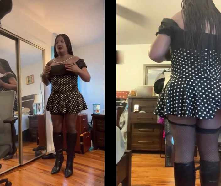 Deanna Doll: Black Babe Danae in a Short Polka Dot Dress Fucking...