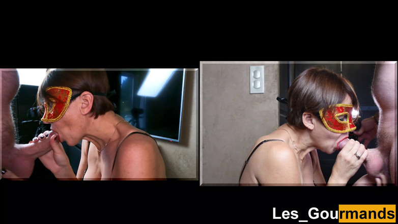 Les Gourmands: Masked MILF gives a blowjob &amp; swallows the cum to spit...