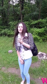 Skinny Girl Desperate to Pee and Afraid She Will Wet Her Jeans in the Forest