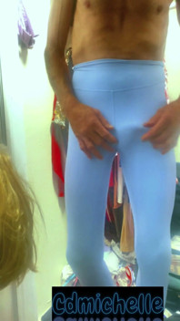 Cdmichelle Wearing Sexy Blue Spandex Bulging Withe See Through Thong