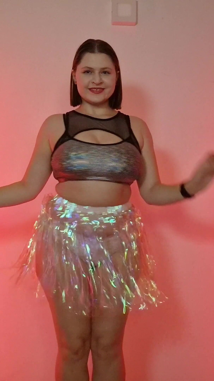 Tina Angel: Mini Falda Con Curvas - Plata Brillante, Lata Brillante, Azul Transparente...