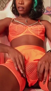 Huge Trans Girl Bulge in Orange Thong - an Hour of Vanniall Edging and a Thick Cumshot - Ebony Black Big Dick Girlcock