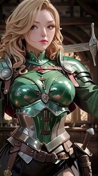 Fantasía de caballero medieval! Armadura verde y secretos húmedos, arrodillado en la biblioteca mirándote, provocación con la mano en el pecho