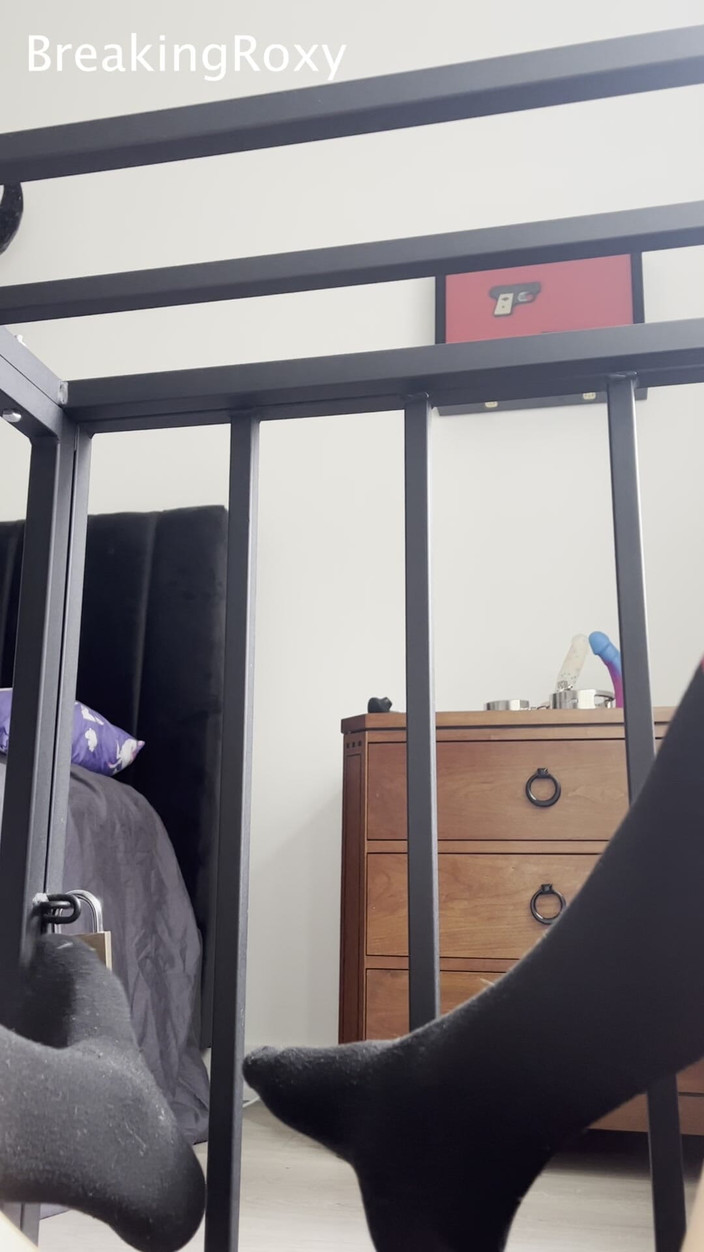 Roxy the Brat: Awek hamba Sangkar Dalam Stoking Tinggi Lutut Menggesel Kaki Terhadap...