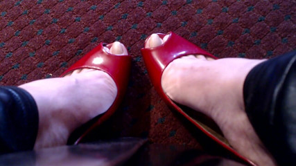 Abby Anna: Long real nails red sling back pumps