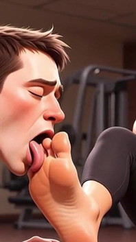 Strong Muscular Woman Makes Skinny Slave Lick Her Feet