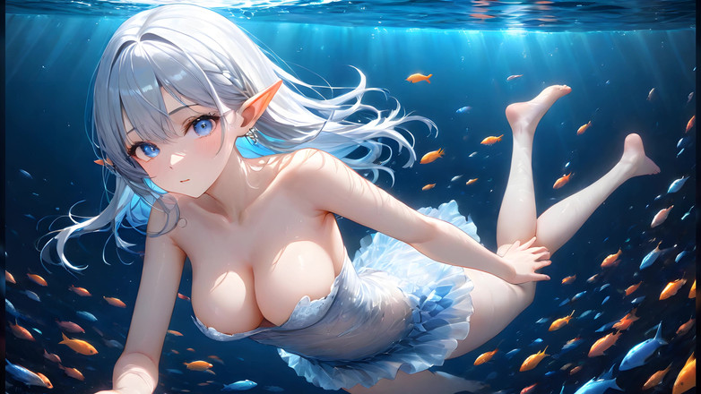 LustRender: Fată hentai înotând în Ocean - Prezentare de artă fantezistă Ai