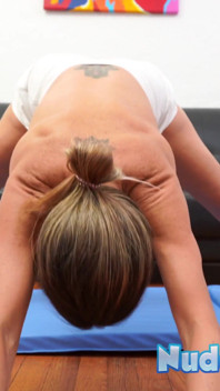 Big clit cougar Karla Insatiable yoga naked and fingering