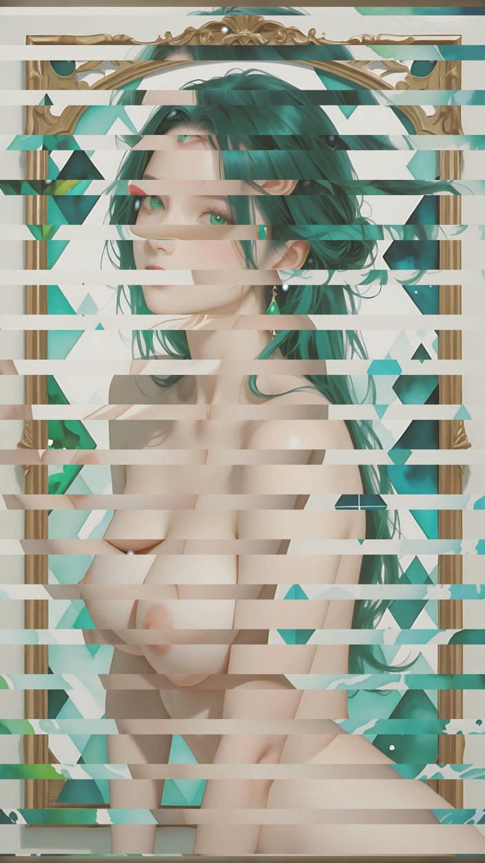 LustRender: Silueta desnuda en geometría esmeralda