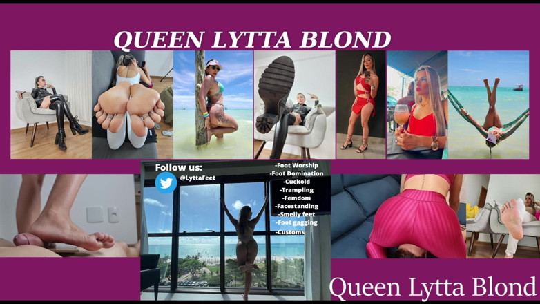 Queen Lytta ballbusting and cum lick: Queen Lytta Blond - Sexy Nurse Footjob on CBT Table with...