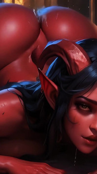 Nena de demonio rojo que le encanta follar visita al hombre por la noche (generado ai)