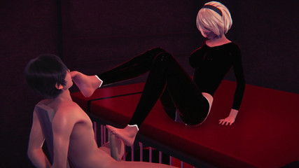 Waifu club 3D: Footjob 2B zakar awak semasa awak terikat