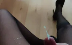 Extremely Huge Cumshot on My Nylon Legs in Slow Motion