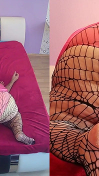 Spider net pantyhose facesitting by a SSBBW