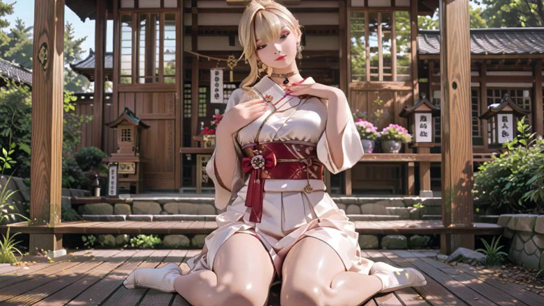 Seraphina Vale: Blonde Kimono Girl's Shrine Secret! Kneeling Under the Torii Gate...