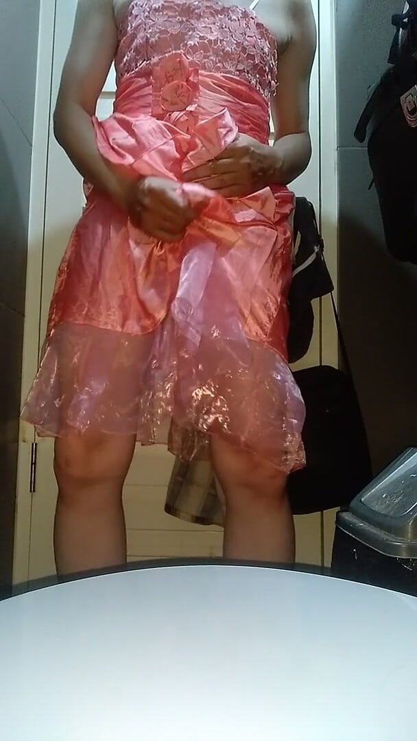 Naomisinka: Crossdressing and Cum Wearing Girl Satin Party Pink Mini Dress