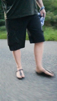 Out and About with Nylon Feet in Birkenstocks in the Morning