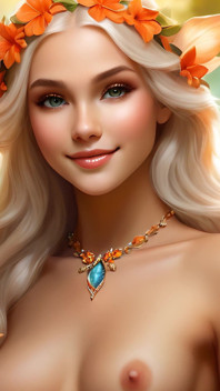 Ai Artistic Nud - femeie frumoasă care deține Gardenia cu bijuterii de diamant Topaz-portocaliu