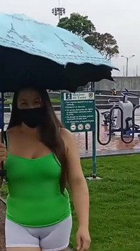 Walking Around in the Rainy Park Showing off My Cameltoe