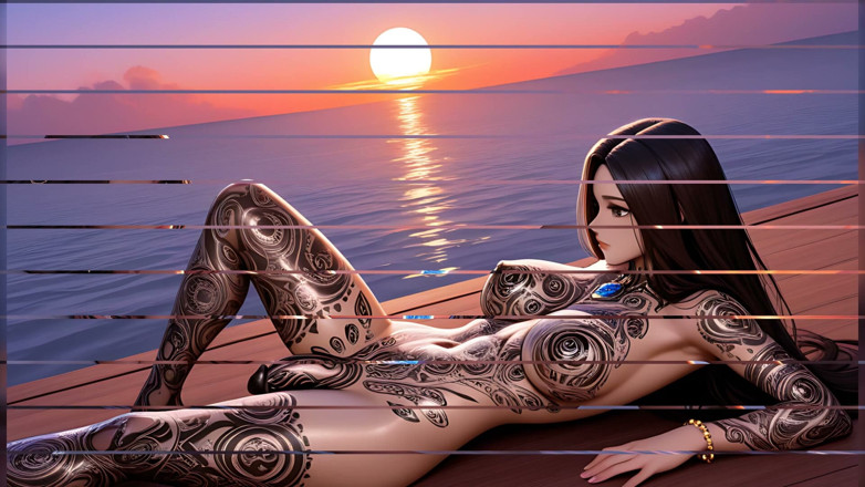 TransMuse: Cliffside Sunset Floating - Reclining Nude Futa