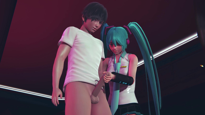 Waifu club 3D: Miku melancap zakar kepada tetamu di tempat awam
