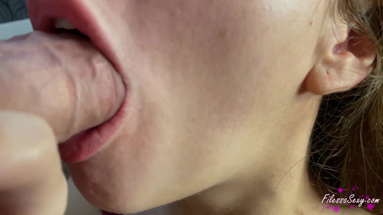 Filessa: Tiny teen sensual blowjob and cum in mouth - closeup