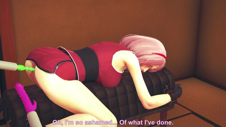 Waifu club 3D: Dubbele vibrator in Sakura's kont en poesje