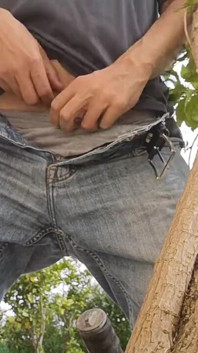 Hiding Outside Behind a Tree to Jerkoff with Huge Cumshot