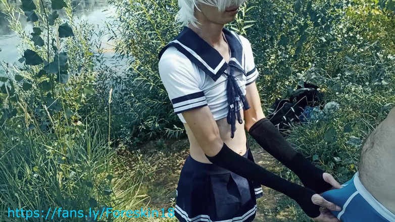ArchiRusik: Street fucking twink in the image of a sissy outdoors...