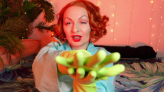 Arya Grander: Zelené domácí rukavice fetiš