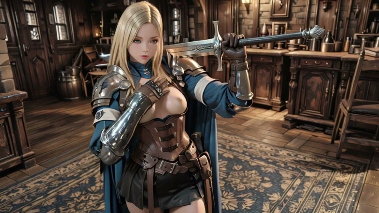 Seraphina Vale: Blonde Knight's Private Awakening! Kneeling in the Castle Courtyard, Sunlight...