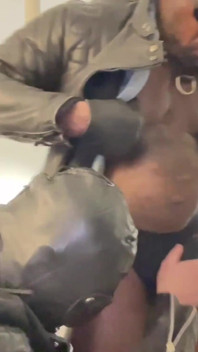 Interracial Leather Muscle Tit & Cock Play