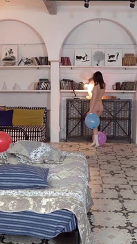 My18teens - a Cute Girl in White Panties Blows up Balloons and Plays with Her Pussy
