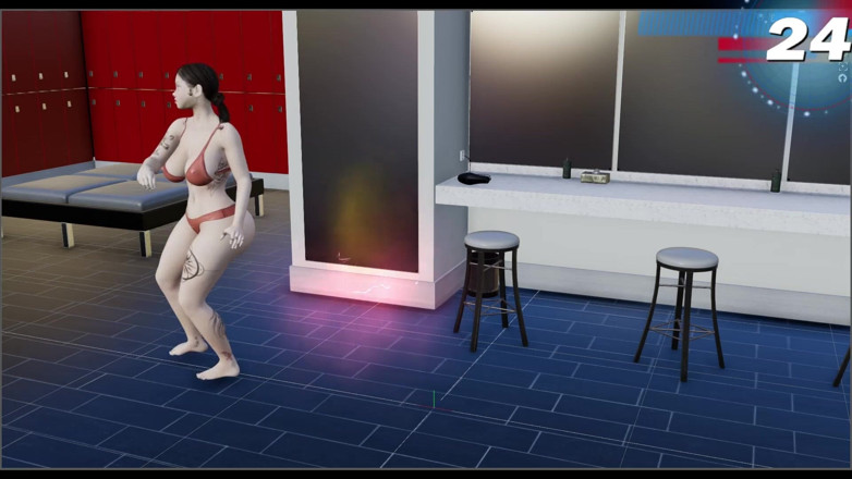 Virtual fantasy studio: Великі цицьки і дупа 3d сексуальна дівчина з кольоровим татуюванням роздягається в бікіні.