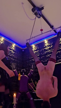 Lady Zara Hard Whipping Slave in Stockings Bondage Hanging Upside Down