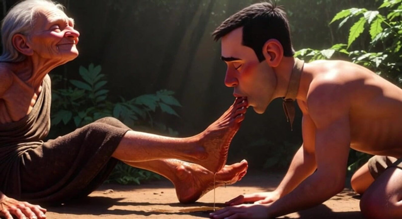 YOUR BEST FANTASY: Un homme soumis sert les pieds des femmes âgées dans une...